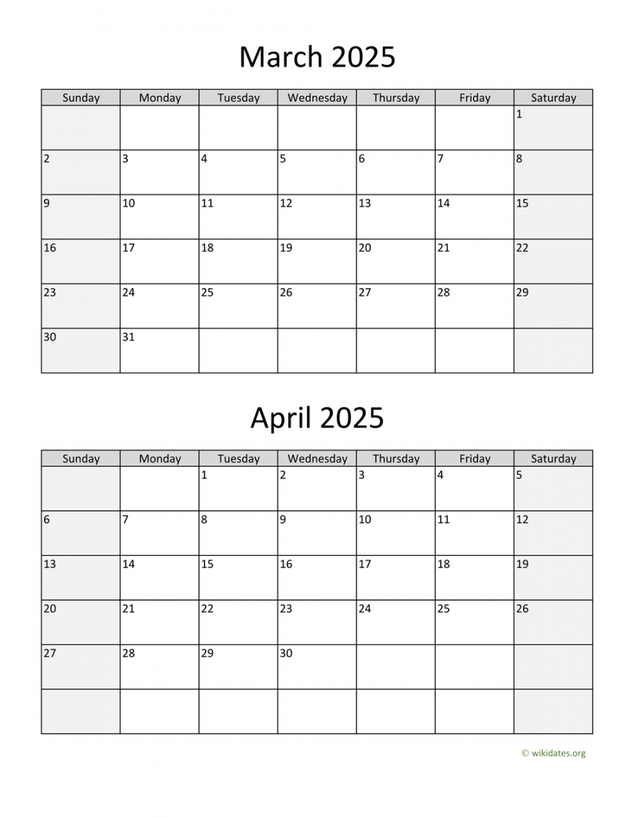 March and April  Calendar  WikiDates