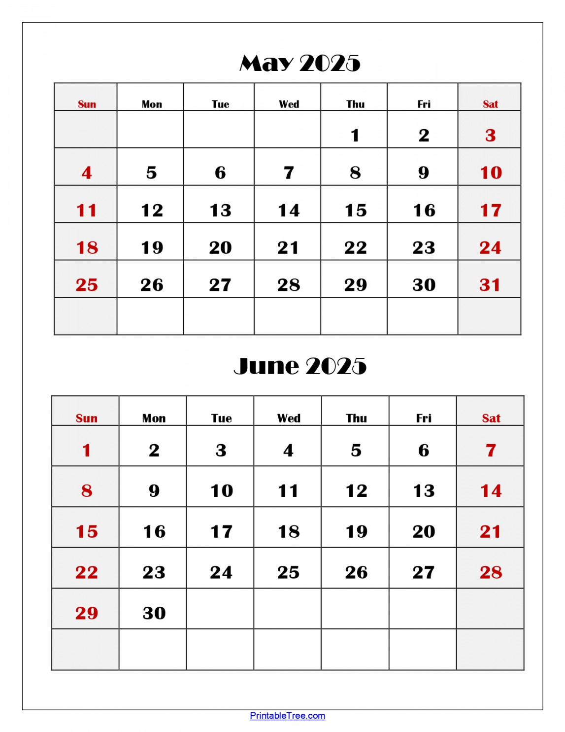 May and June  Calendar Printable PDF  Two Months Calendar