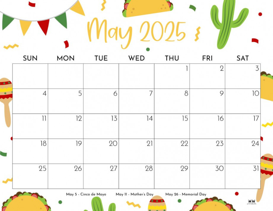 May  Calendars -  FREE Printables  Printabulls