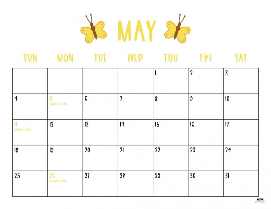 May  Calendars -  FREE Printables  Printabulls