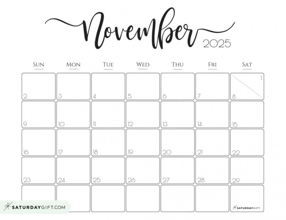 November  Calendar -  Cute & FREE Printables  SaturdayGift