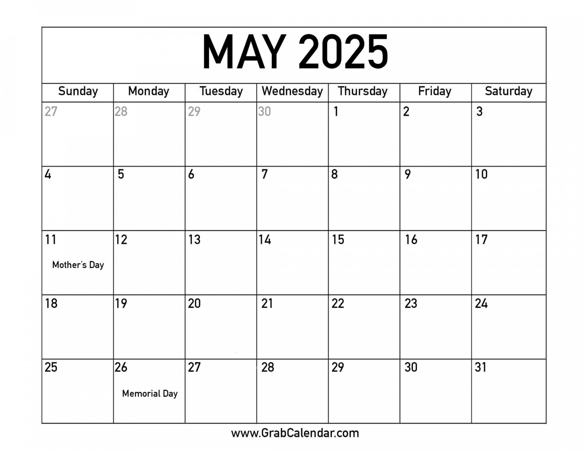 Printable May  Calendar