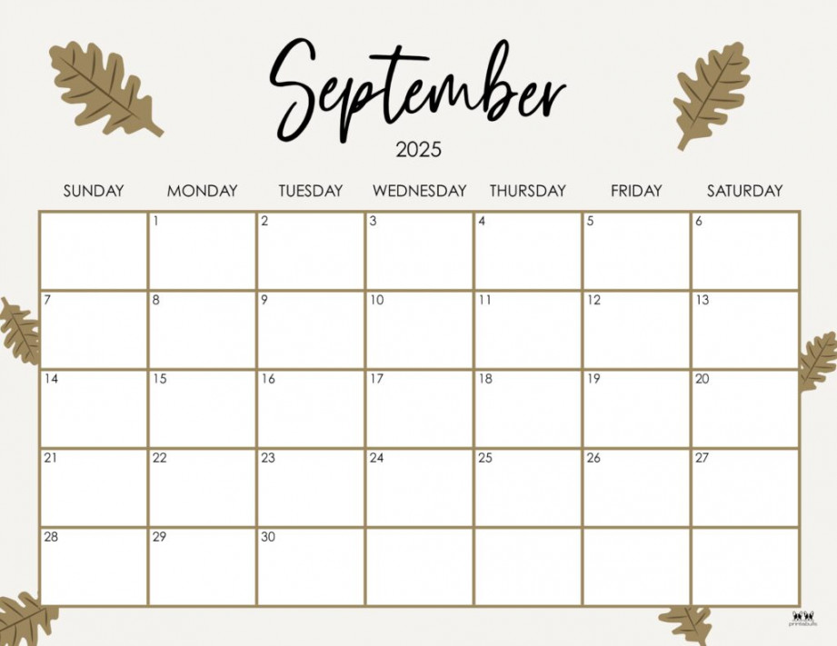 September  Calendars -  FREE Printables  Printabulls