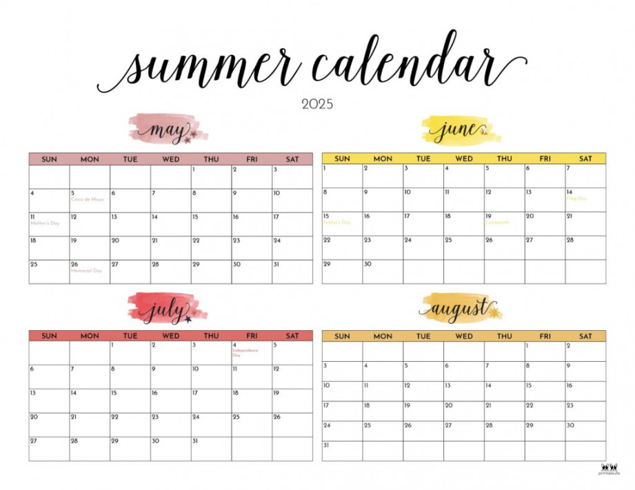 Summer Calendars -  FREE Printables  Printabulls