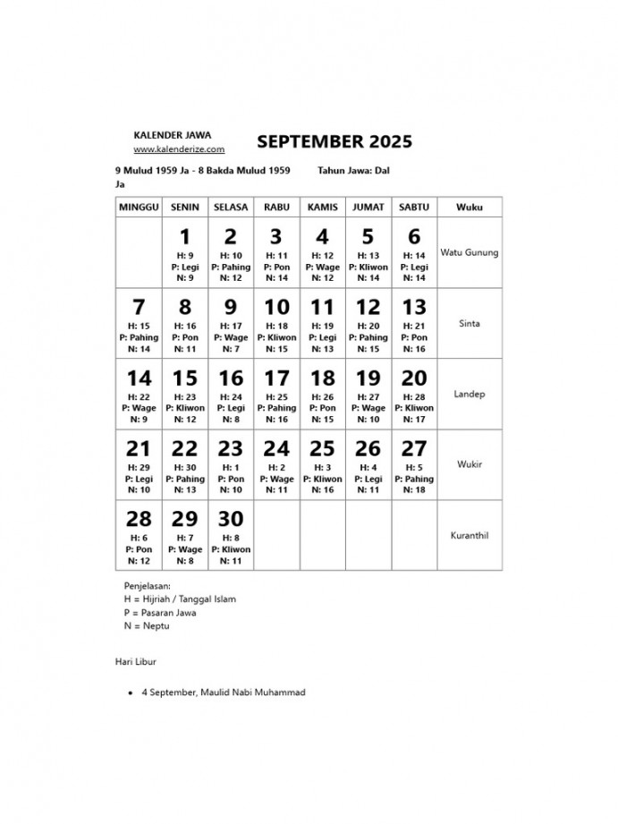 Uyqnf Kalender Jawa  September  PDF