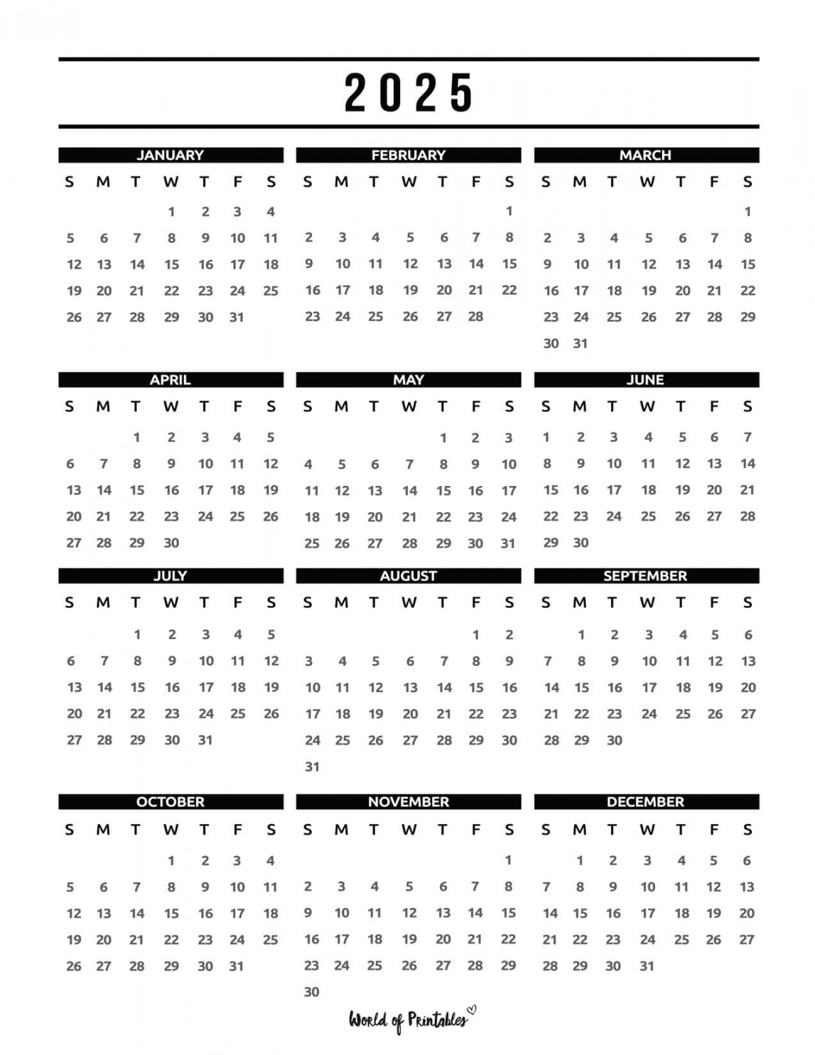 Year Calendars -  Best Printables - World of Printables