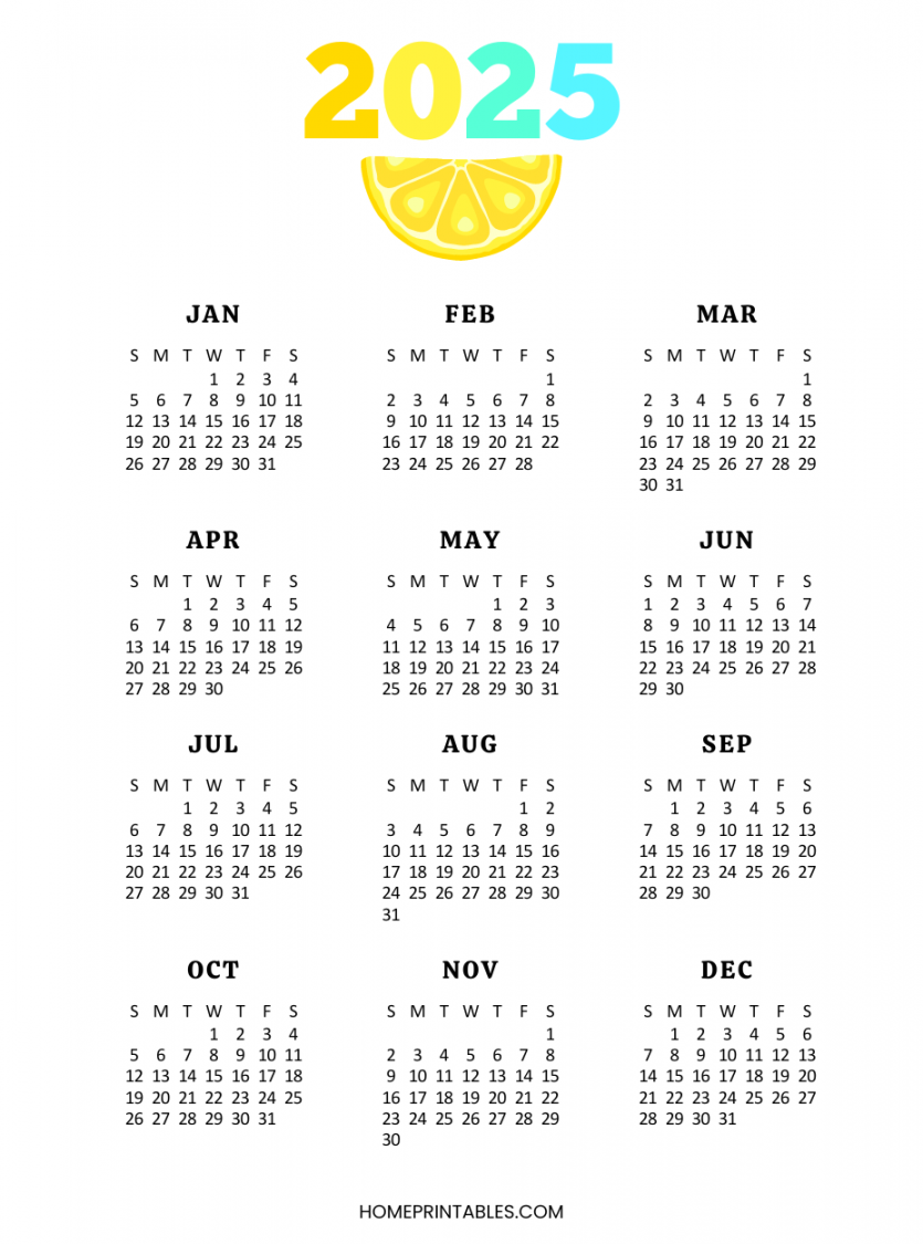 Yearly Calendar  on One Page   Best Free Templates!