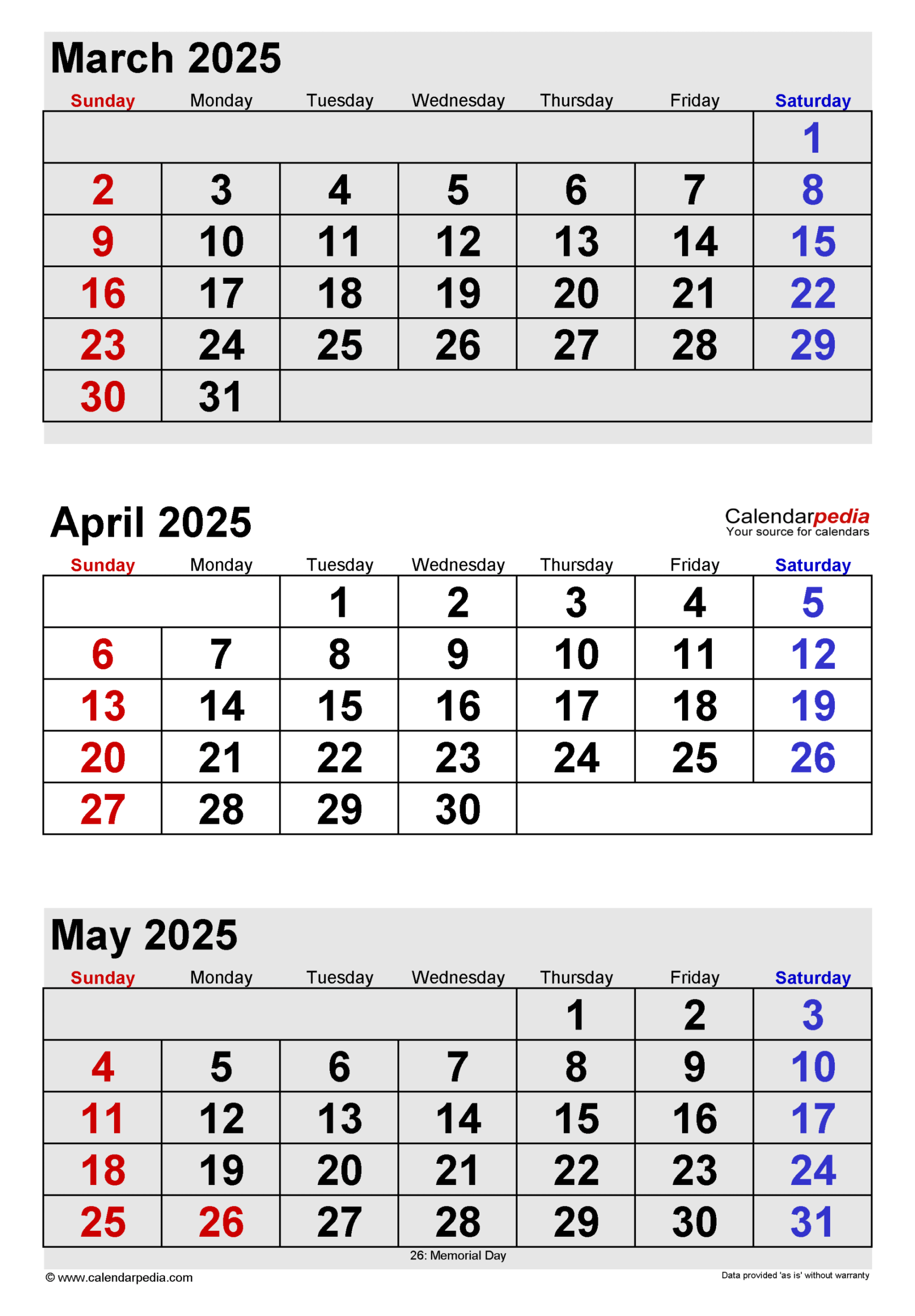 April  Calendar  Templates for PDF, Excel and Word