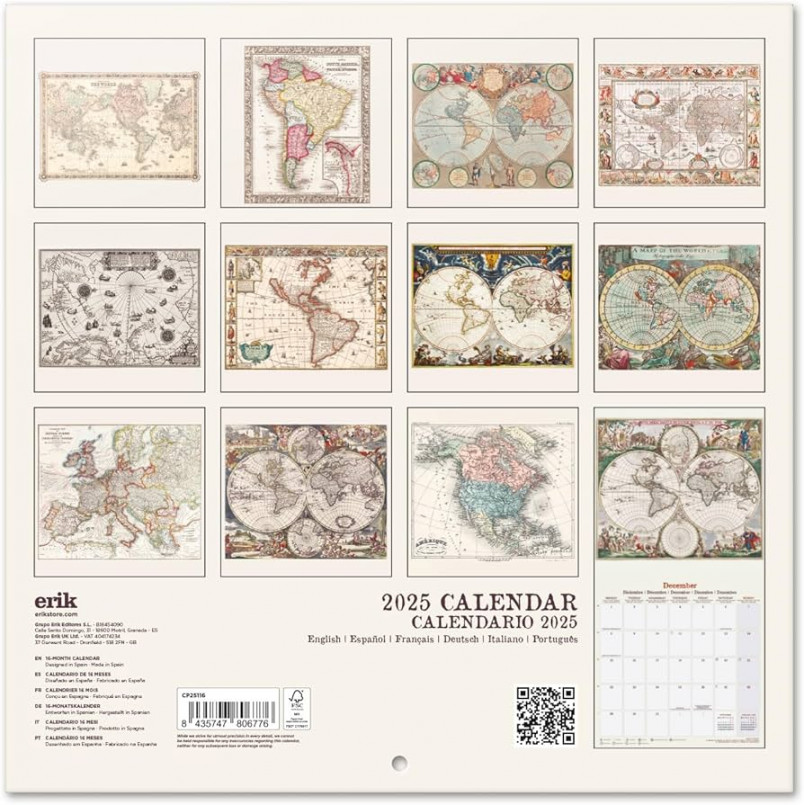 Grupo Erik Wall Calendar  - Antique Maps  " x " Square