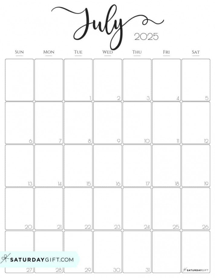 July  Calendars -  Cute Free Printable PDFs  SaturdayGift
