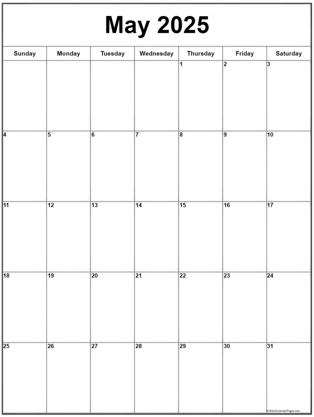 May  Vertical Calendar  Portrait