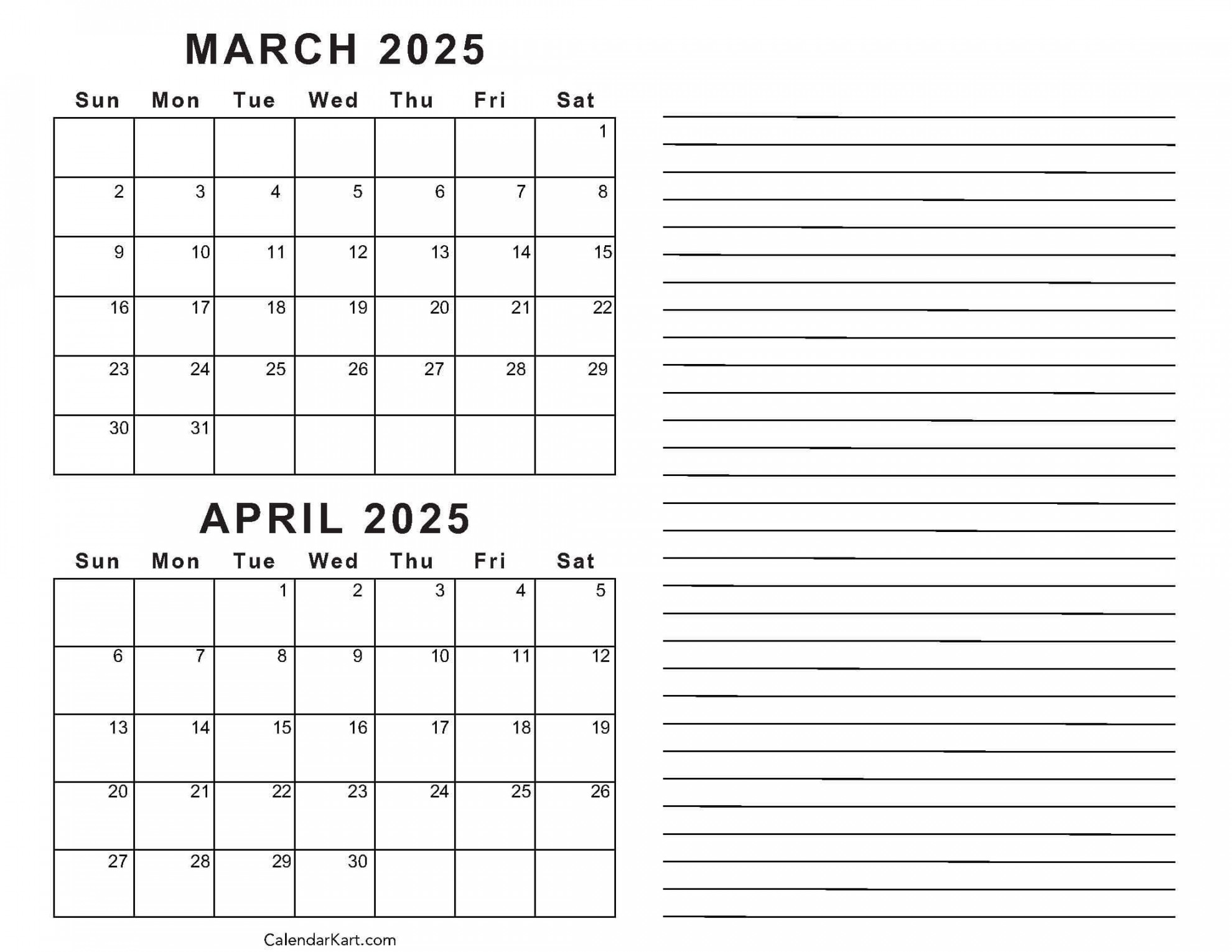 Printable March April  Calendar  Calendarkart